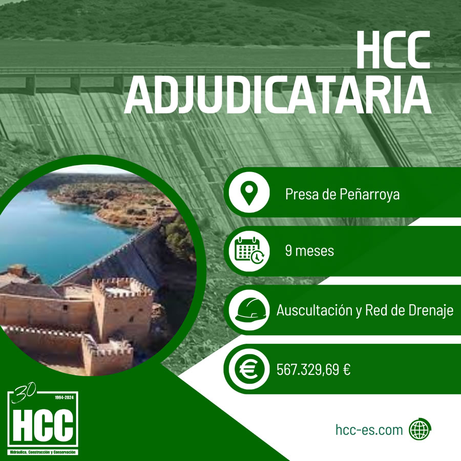 HCC adjudicataria de la mejora de la red de drenaje e implantación de la auscultación del contacto terreno cimiento en la presa de Peñarroya por un importe de 567.329,69€